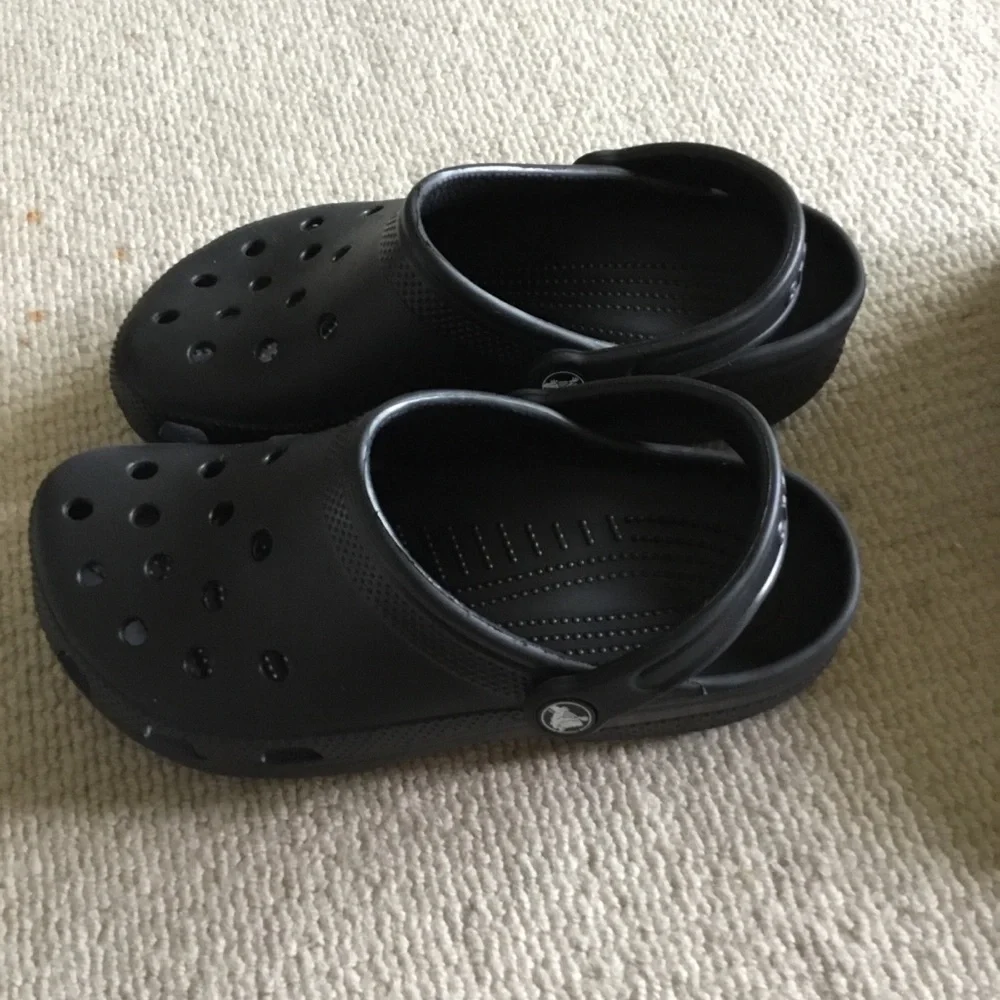 CROCS Black Foam Clogs with Heel Strap